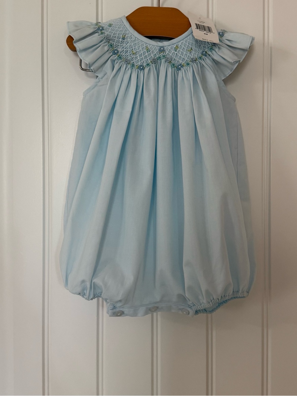 NWT Luli & Me Smocked Bubble Romper | 6M | Baby Girl | Light Blue
